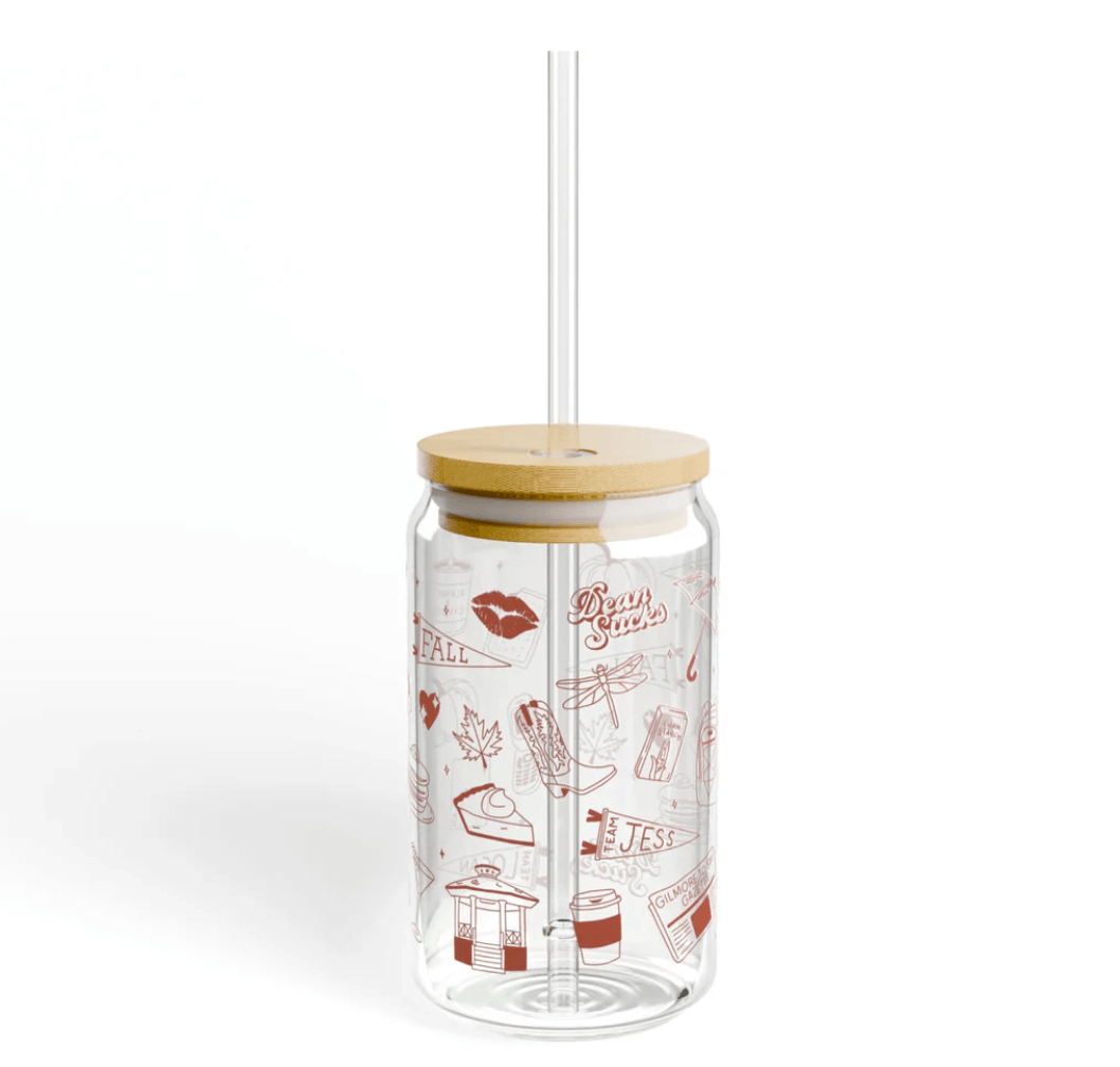 GG glass cup with straw